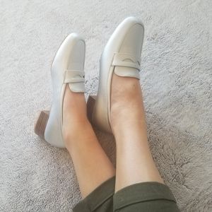 Low-Heel Silver Penny Loafers